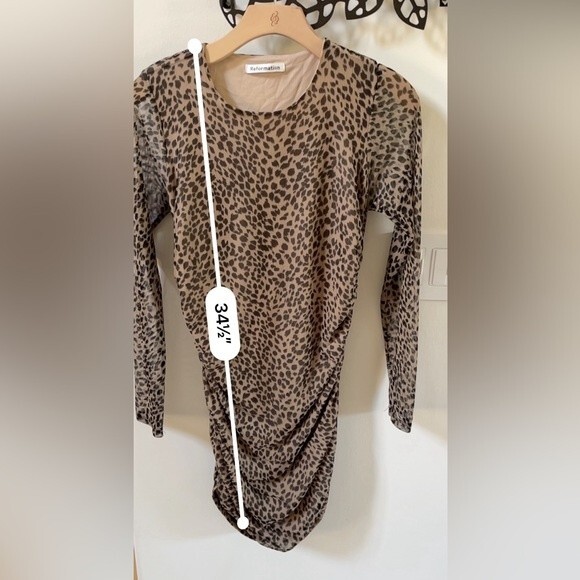 REFORMATION Tomas  Long Sleeve Mini Dress in Brown Cheetah L NWOT - Picture 5 of 15